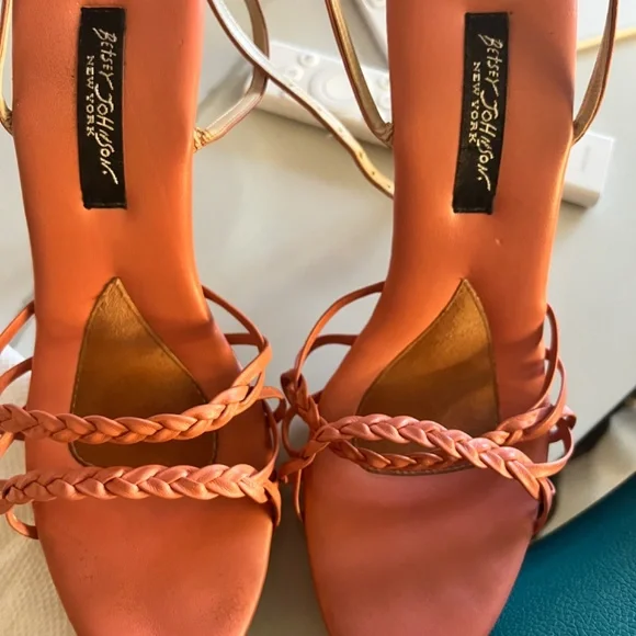 Betsy Johnson double toe strapped , wrapped around the ankle stiletto heel shoe.